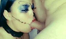 Watch this deepthroat blowjob on a big cock! Young girl sucks monster dick hard.