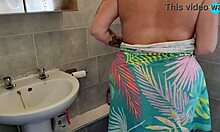 Bathroom cleaning with a hot MILF and her big boobs
