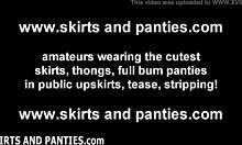 tight panties hug her pussy while she teases in skirt
