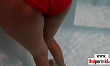 asian european couple horny after pool fun with blowjob and muff diving