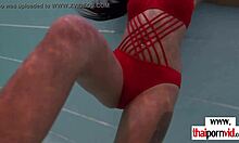 asian european couple horny after pool fun with blowjob and muff diving