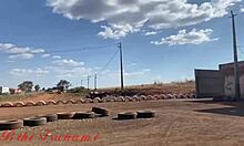 Bibi Tsunami Teases Roadside Crowd with Topless Big Ass and Pussy Exposure