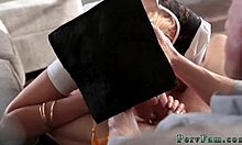 teen graduate uses two hardcore dildos