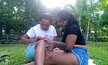 Latina Milf Kisses Colombian Lesbian Outdoors In Homemade Scene