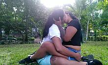 Latina Milf Kisses Colombian Lesbian Outdoors In Homemade Scene