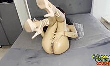 Oiled Latina Teen 18+ Receives Cum on Perky Tits During First Casting Blowjob