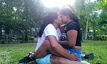 Latina Milf Kisses Colombian Lesbian Outdoors In Homemade Scene