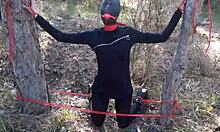 i'm bound and throated in the woods wearing high heels