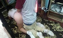 She fucked her husband with open thong at night