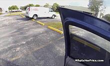 teen in glasses blows me by the car