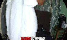 amateur girlfriend tidies home while boyfriend watches