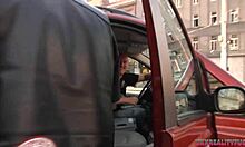 two blonde girls take amateur guy into the car for some fun