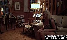 Blonde's Shaved Pussy Banged in Bent Over, Missionary, and Doggystyle Positions