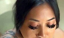 asian teen 18+ sucks big black cock in bath tub