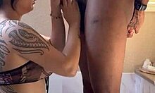 asian teen 18+ sucks big black cock in bath tub