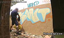 fake cop bangs in ruined public rest room