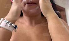 Beautiful Brunette with Big Tits and Cameltoe Gets Ready, POV Spying on Ass Gaping