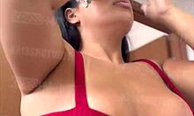 Beautiful Brunette with Big Tits and Cameltoe Gets Ready, POV Spying on Ass Gaping