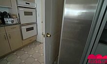 Izzy Lush bent over hard in the kitchen!