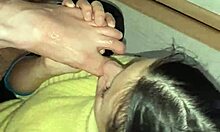 Homemade lesbian foot fetish licking. Girls reach orgasm and cum.