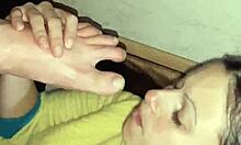 Homemade lesbian foot fetish licking. Girls reach orgasm and cum.