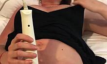 this cum slut masturbates with hitachi for intense orgasm