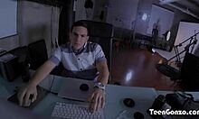 Latina brunette teen relaxes in the garage after a long day