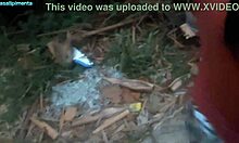 Crossdressing amateur bends for outdoor creampie