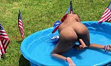 Nina Rivera masturbates in the backyard, feeling super hot. She loves the thrill of neighbors watching.