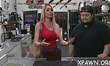 Sexy darling bends over for licking and fucking in the shop!