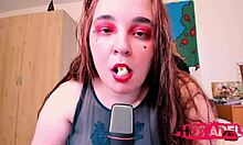 i watch a chubby teen redhead eating chips in asmr food show