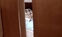 spying on teen stepdaughter masturbating hard in bedroom with intense climax