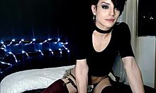 skinny transsexual teases and rides her pillow on webcam