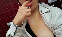 Latina office worker caught sexting in bathroom with huge nipples