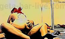 Redhead couple engages in intense fucking and riding in anime hentai style with flaka.