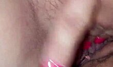 Slut babe plays with her wet pussy at home