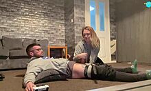 Gaming while my petite teen girlfriend sucks my cock