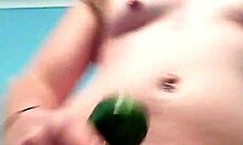 Wow, Aussie blonde playing wild with cucumber!