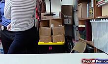 the teen shoplifter gives a handjob and throats the officer's big cock at work in the office.