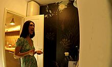 The college babysitter strolls in her summer dress without panties