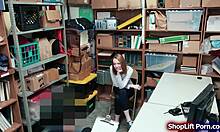 the teen shoplifter gives a handjob and throats the officer's big cock at work in the office.