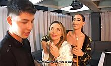 A threesome unfolds with two fiery latinas on the pool table