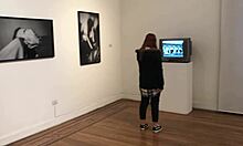 Latina couple uses vibrator for public fun in art gallery