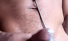 Stroking big black cock cum drips on floor!