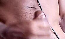 Stroking big black cock cum drips on floor!