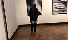Latina couple uses vibrator for public fun in art gallery
