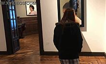 Latina couple uses vibrator for public fun in art gallery