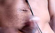 Stroking big black cock cum drips on floor!