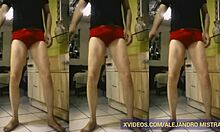 Alejandro Mistral teases with his monster cock in red briefs.