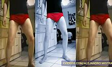 Alejandro Mistral teases with his monster cock in red briefs.